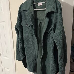 Pink Lily Forest Green Sherpa Jacket